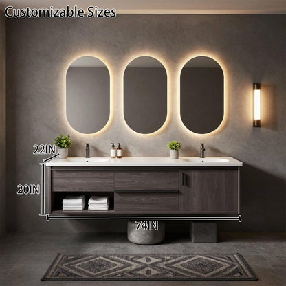 60"-96"Modern Wall-Mounted Bathroom Vanity with Open Shelf & White Countertop