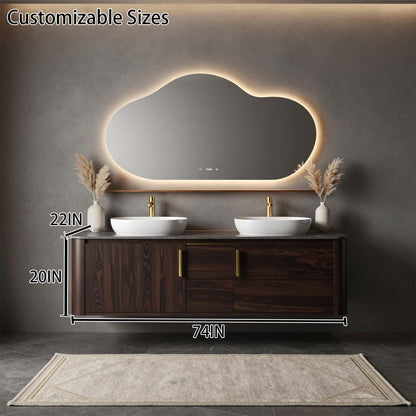 60"-96"Modern Dark Wood Wall-Mounted Bathroom Vanity with Vessel Sinks