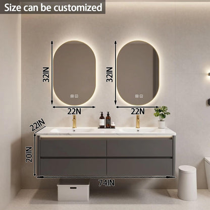 60"-84"Modern Floating Bathroom Vanity Set with LED Mirrors & Gold Handles