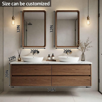 60"-84"Modern Wall-Mounted Bathroom Vanity with White Countertop & Double Vessel Sinks