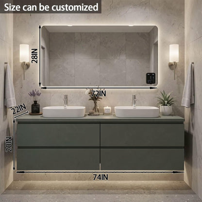 60”-84”Modern Double Sink Bathroom Vanity with LED Mirror, Green Floating Cabinet