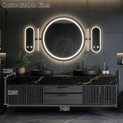 60"-96"Luxury Bathroom Vanity Set with Black Marble Countertop & Storage Drawers