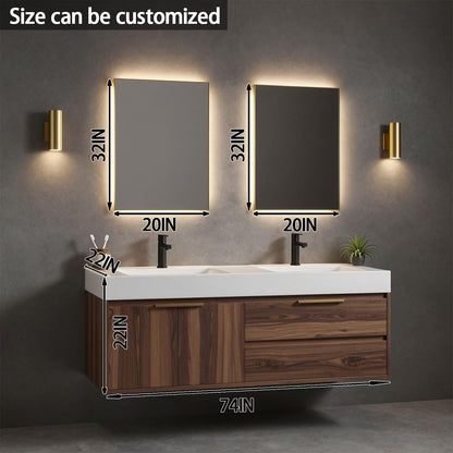 60”-84“Wall-Mounted Bathroom Vanity with Integrated Sink Top & Soft-Close Storage
