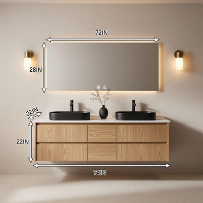60"-96"Light Oak Bathroom Vanity with Double Sink & Wall-Mounted Drawers