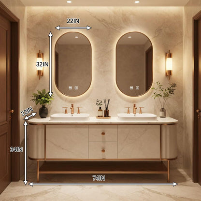 60"-96"Modern Luxury Bathroom Vanity, Double Sink with Marble Top & Gold Accents