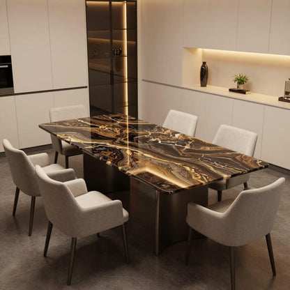 56"-96"Modern Marble Dining Table, Rectangular Table with Sleek Metal Base for Dining Room