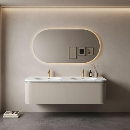 60"-84"Modern Floating Bathroom Vanity Set with Marble Top & LED Backlit Mirror