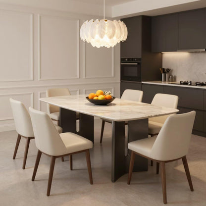 56"-96"Light Marble Dining Table, Modern Rectangular Kitchen Table with Sleek Metal Base