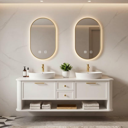 60”-84”Double Floating Vanity Modern LED Mirror Wall Mounted Bathroom Cabinet