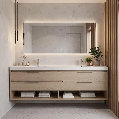 60"-96"Modern Wood Vanity with Integrated Countertop & Open Shelf Storage