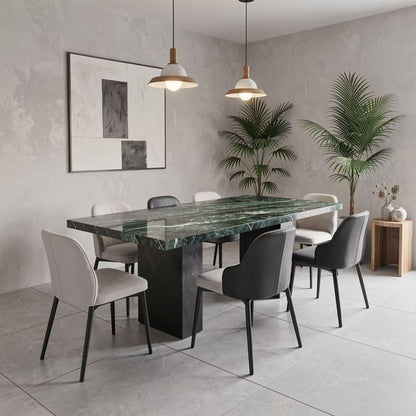 56"-96"Luxury Green Marble Dining Table, Contemporary Rectangular Table with Sturdy Block Base