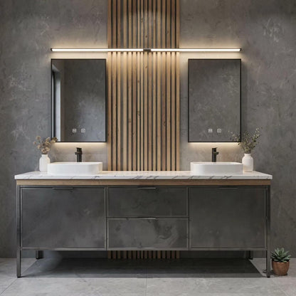 60"-84"Modern Concrete-Look Bathroom Vanity Set with Dual Sinks & Metal Frame