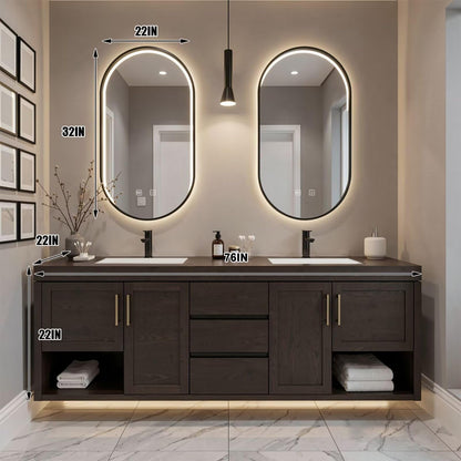 60”-96”Modern Bathroom Vanity with Double Sinks, Storage & LED Mirrors