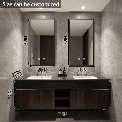 60"-84"Floating Dark Wood Bathroom Vanity with Marble Top & Dual LED Mirrors