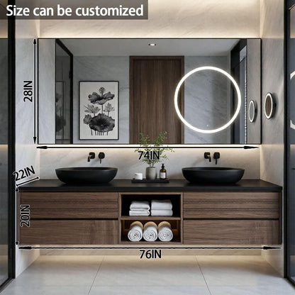 60"-84"Modern Floating Bathroom Vanity with Double Sinks & LED Mirror Cabinet