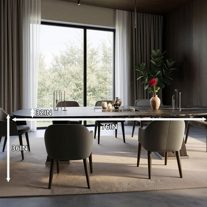 60"-80"Oval Black & Gold Marble Dining Table Set with 8 Chairs, Modern Luxury for Dining Room