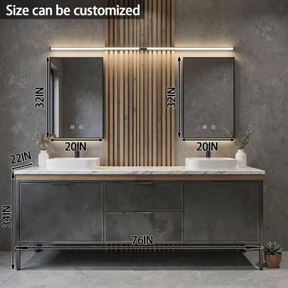 60"-84"Modern Concrete-Look Bathroom Vanity Set with Dual Sinks & Metal Frame