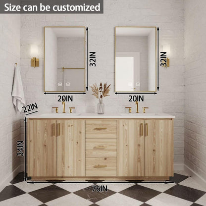 64"-92"Modern Farmhouse Bathroom Vanity Set with Gold Hardware & LED Smart Mirrors