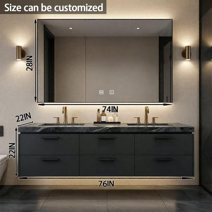 60“-84”Modern Floating Double Sink Bathroom Vanity with Smart LED Mirror & Black Marble Top