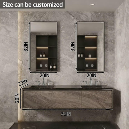 60"-84"Luxury Modern Bathroom Vanity with Black Stone Top & Smart Storage Mirrors