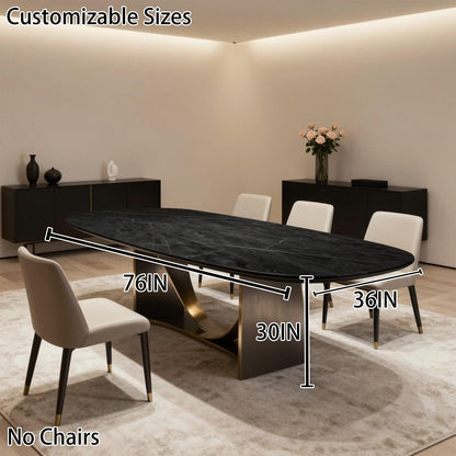 56"-96"Luxury Black Marble Oval Dining Table, Contemporary Table with Gold Metal Legs