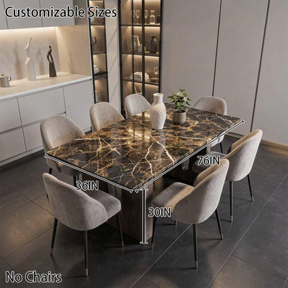 56"-96"Modern Black Gold Marble Dining Table, Rectangular Kitchen Table with Sturdy Wooden Legs for Dining Room