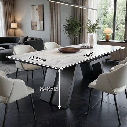 56"-88"Contemporary White Marble Dining Table with Matte Black Metal Base