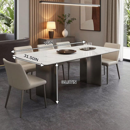 56"-88"Modern White Marble Dining Table with Dark Metal Base for 6 People