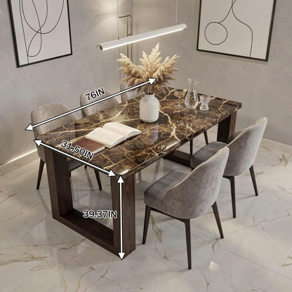 56"-88"Luxury Rectangular Dining Table, Dark Marble Top with Wood Frame Legs