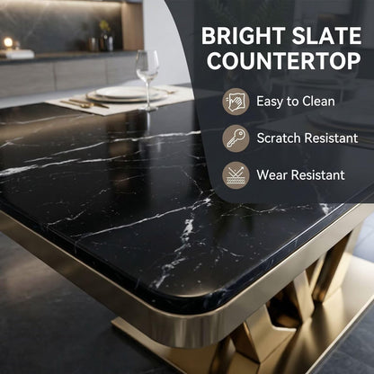 56"-96"Modern Luxury Dining Table, Black Marble Top with Gold Geometric Base for 6-8