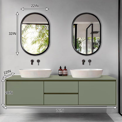 60"-96"Wall-Mounted Double Sink Bathroom Vanity with Matte Green Finish & Storage