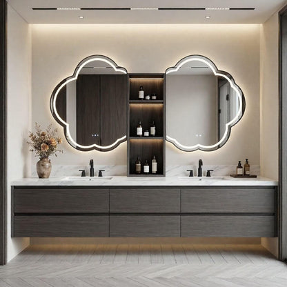 60"-96"Modern Floating Bathroom Vanity, Double Sink with LED Cloud Mirrors