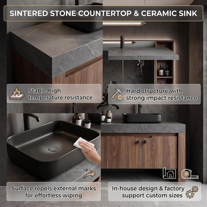52''-110'' Freestanding Bathroom Vanity with Double Sink Includes Walnut Finish,Spacious Mirror Storage