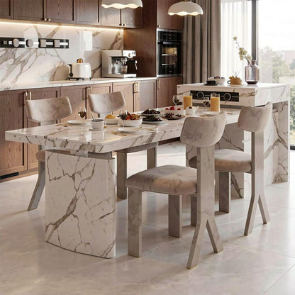 60"-79"Marble Kitchen Island Dining Combo with Built-in Outlets & Storage Cabinet