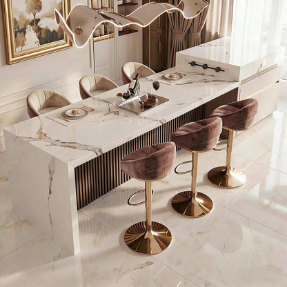 60"-79"Modern Marble Kitchen Island Bar Combo with Built-in Outlets & Gold Accents