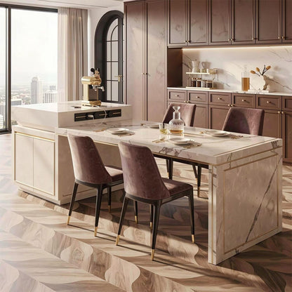60"-79"Luxury Marble Kitchen Island with Integrated Dining Table & Side Storage Cabinet