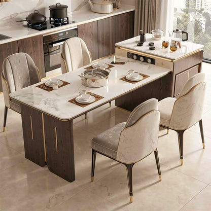 60"-79"Luxury Marble Top Kitchen Island with Integrated Dining Table & Tea Bar