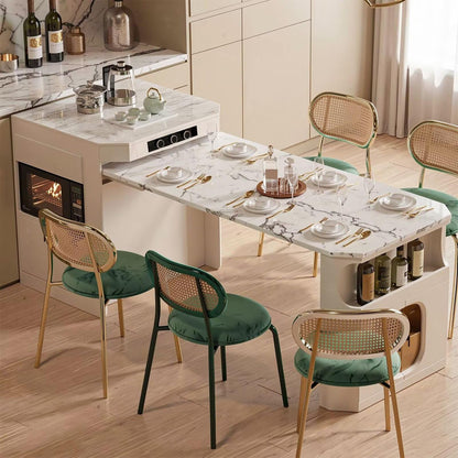 60"-79"Marble Kitchen Island with Extendable Dining Table, Oven & Built-in Power Station