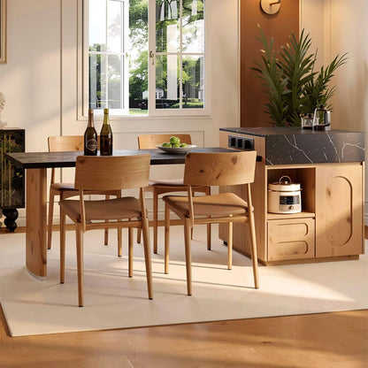 Light Wood Kitchen Island Combo with Dining Table & Open Storage Shelf