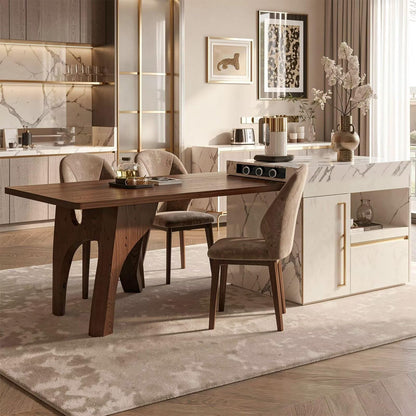 60"-79"Wood & Marble Kitchen Island with Dining Table, Storage Cabinet & Power Station