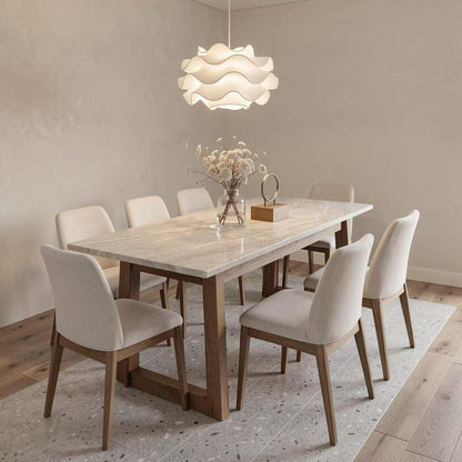 55.12"-78.74"Light Marble Dining Table, Modern Rectangular Table with Solid Wood Legs