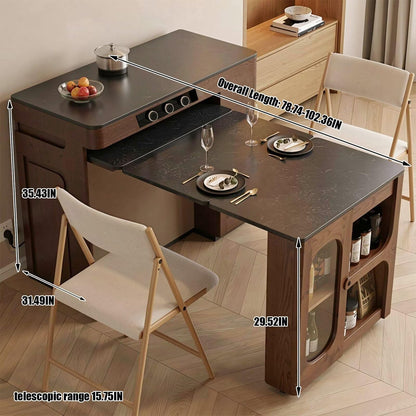 60"-79"Wooden Extendable Kitchen Island with Dining Table & Storage Cabinet