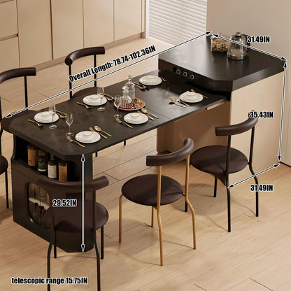 60"-79"Contemporary Kitchen Island Combo with Dining Table, Wine Storage & Power Outlets