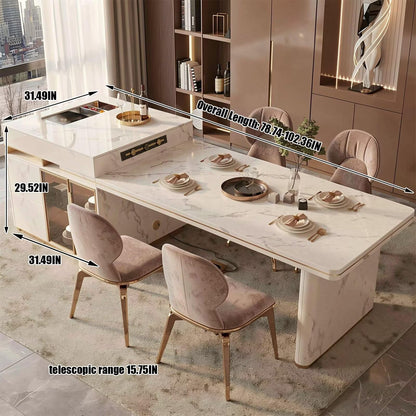 60"-79"Modern Calacatta Marble Kitchen Island with Integrated Dining Table & Gold Accents