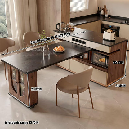 60"-79"Contemporary Kitchen Island Combo with Dining Table, Wine Storage & Power Outlets