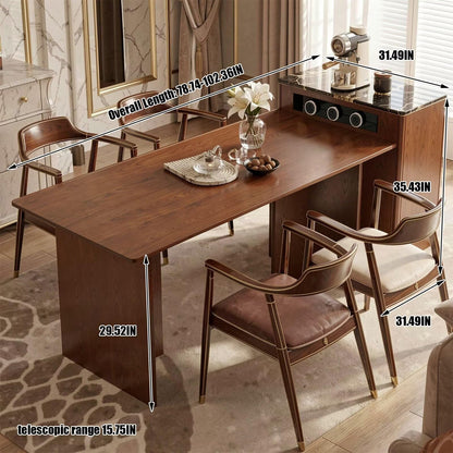 60"-79"Modern Walnut Kitchen Island Combo with Dining Table & Marble Countertop