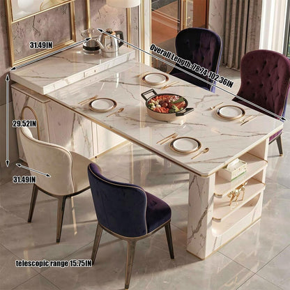60"-79"Elegant Marble Kitchen Island Dining Set with Built-in Tea Station & Open Shelves