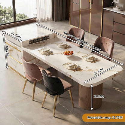 60"-79"Luxury Marble Kitchen Island with Extendable Dining Table & Gold Trim
