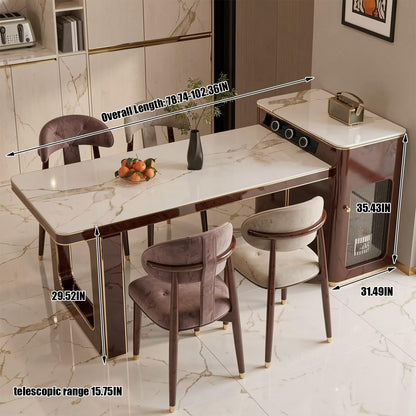 60"-79"Luxury Marble Kitchen Island with Dining Table, Wine Cabinet & Built-in Power Station