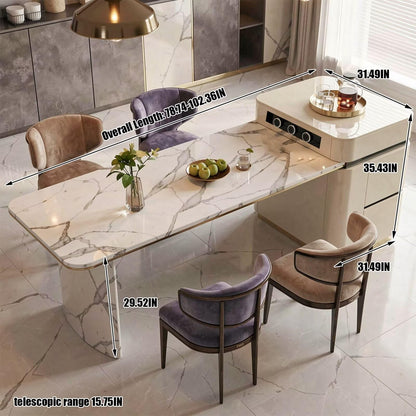 60"-79"Marble Kitchen Island Dining Combo with Built-in Outlets & Storage Drawers